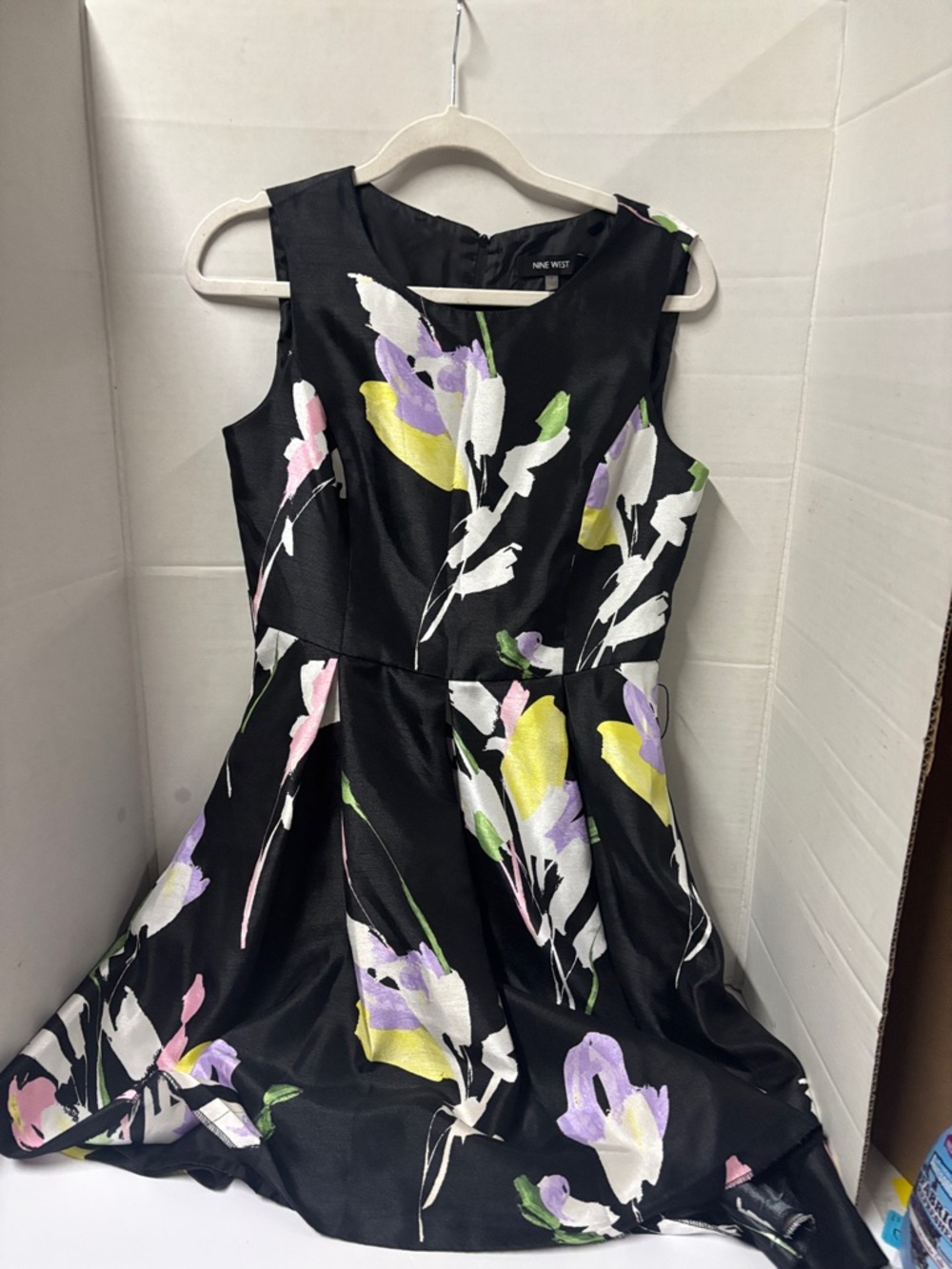 Nine West Black Floral Fit-and-Flare Dress